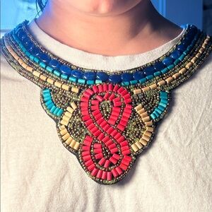 💙✨Stunning Artisan Beaded Bib Statement Necklace - Boho Tribal Felt Backed✨💙
